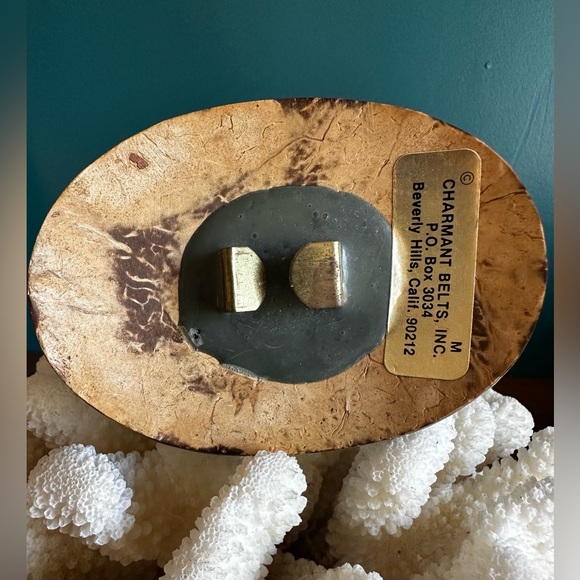 Vintage Charmant Blue Mother of Pearl / Abalone Mosaic Coconut Shell Belt Buckle - Picture 6 of 6